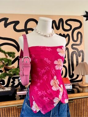 Y2K Pink Floral Scarf Top Pink Hibiscus Strapless Bandana Top